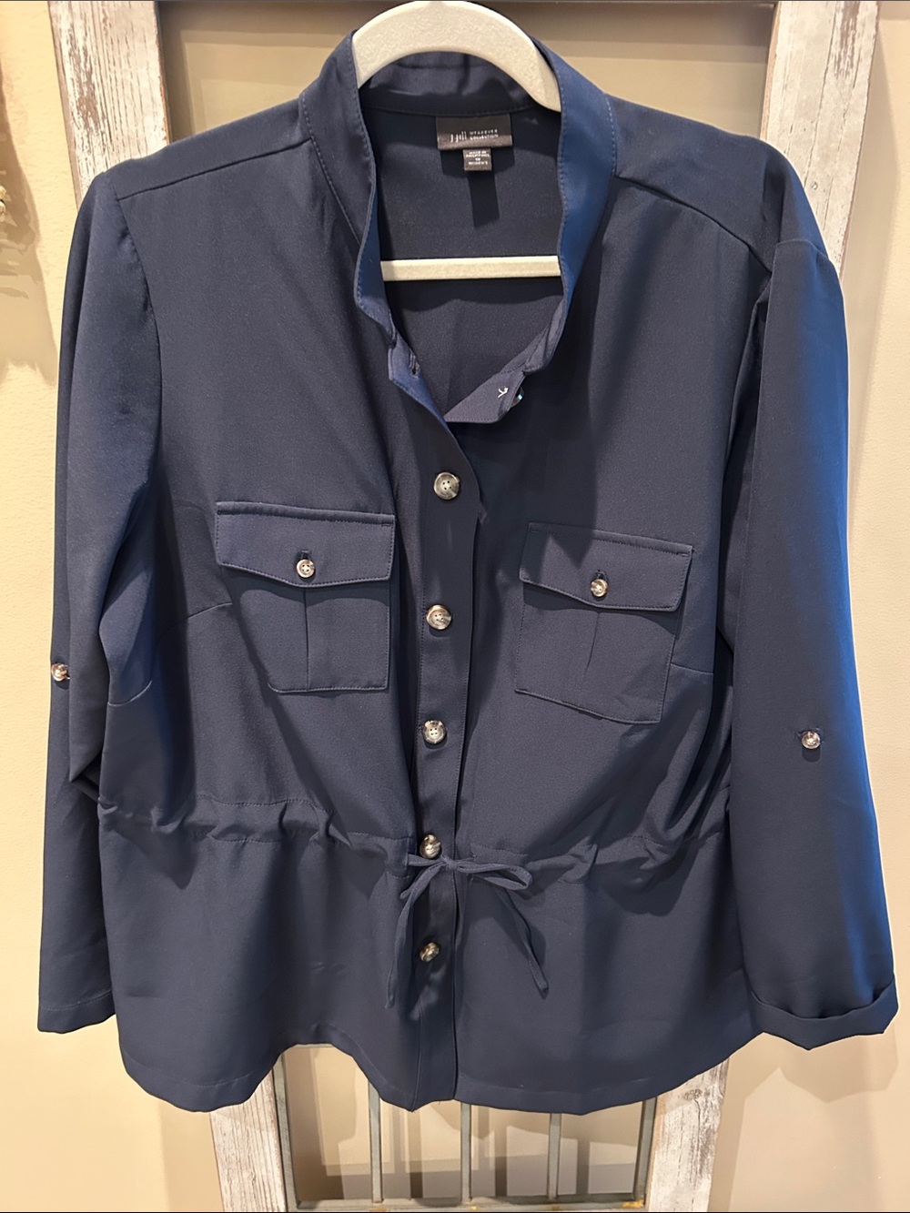 J. Jill Navy Drawstring Blazer Jacket